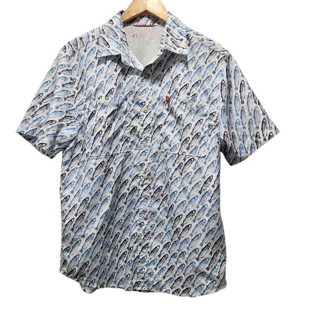 The‎ American Outdoorsman Fish fishing shirt pockets white blue Size medium